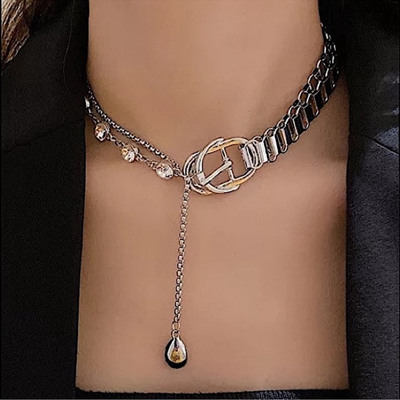 Buckle Design Rhinestone Drop Chain Link Choker - Picture 5 of 12